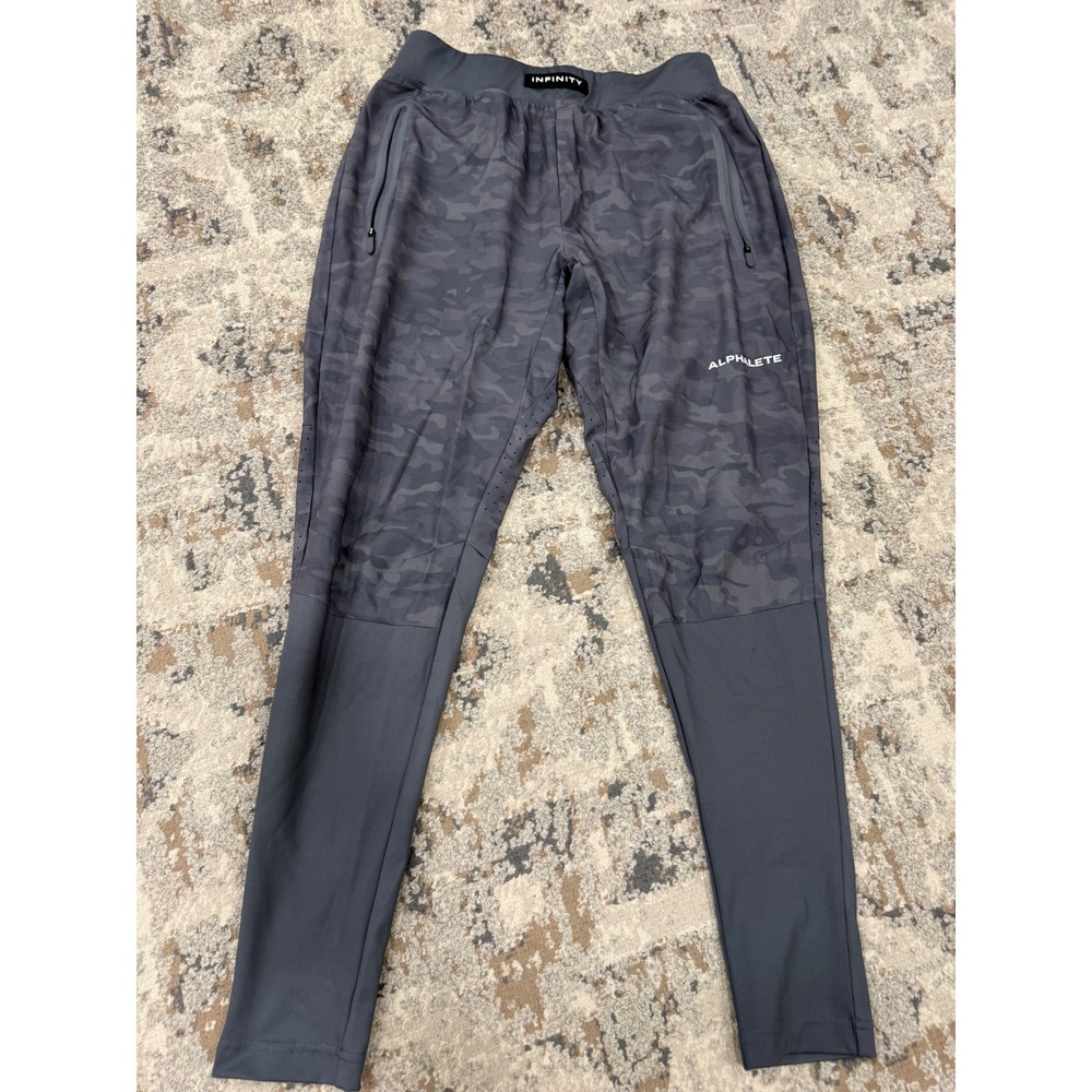 Alphalete Infinity Joggers Mens Medium‎ Gray Camo Athletic Training Pants Zipper
